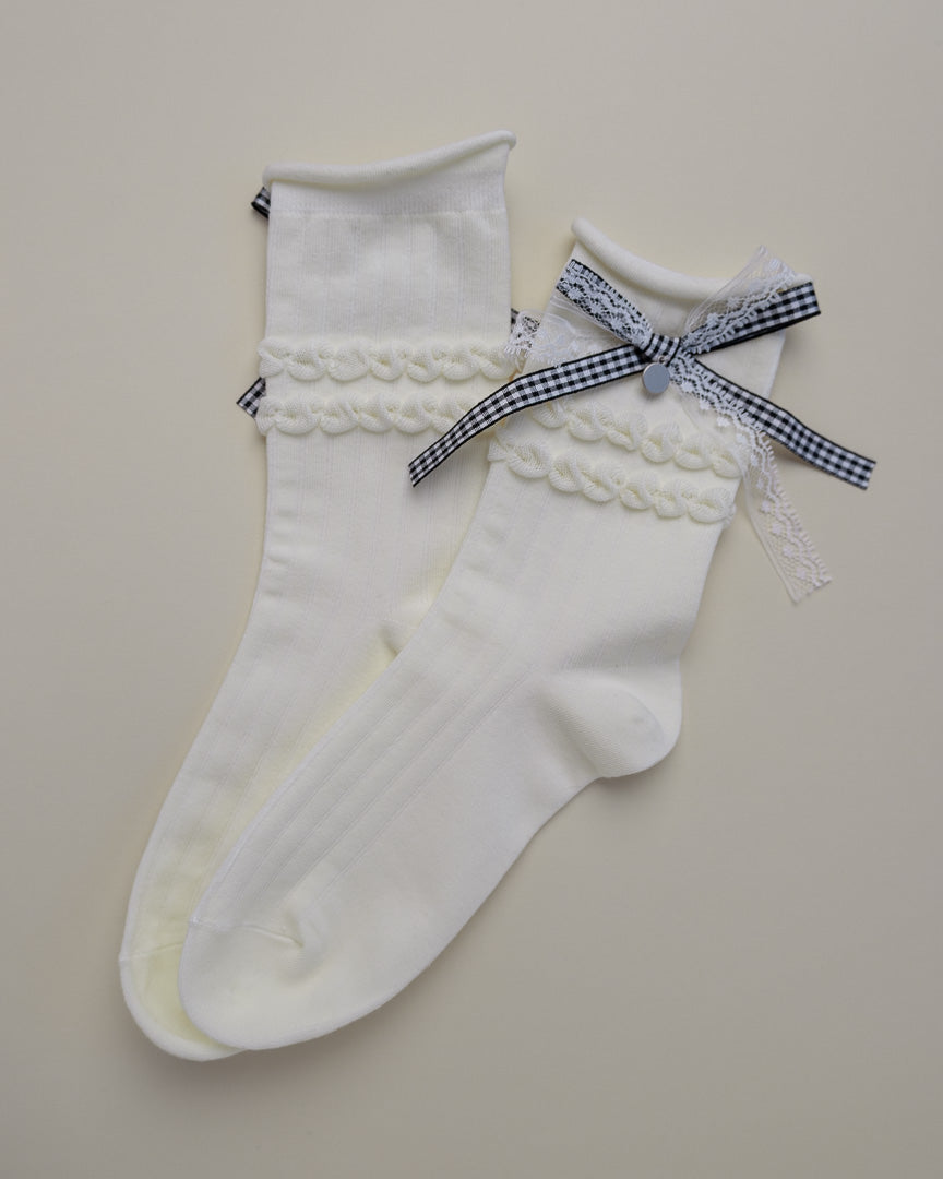 Lace Bow Women’s Cotton Crew Socks