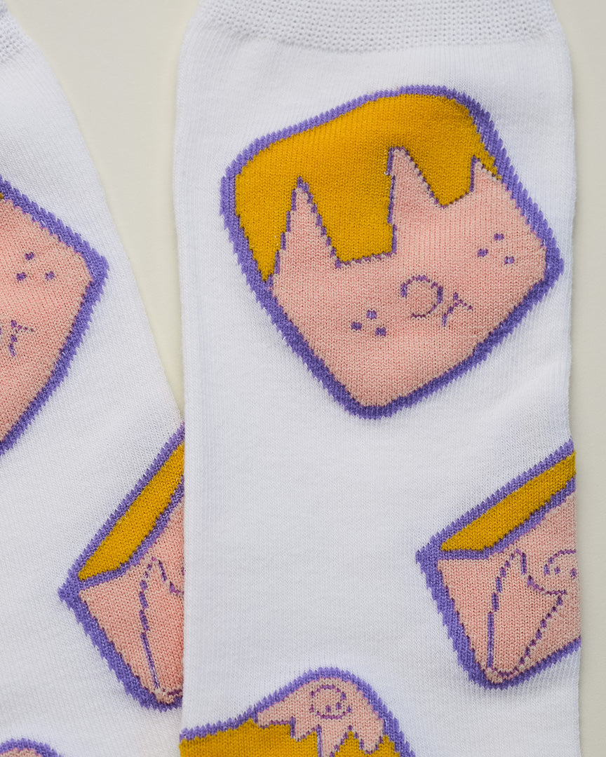Kids’ Cartoon Face Socks – Heel-Free Crew Socks