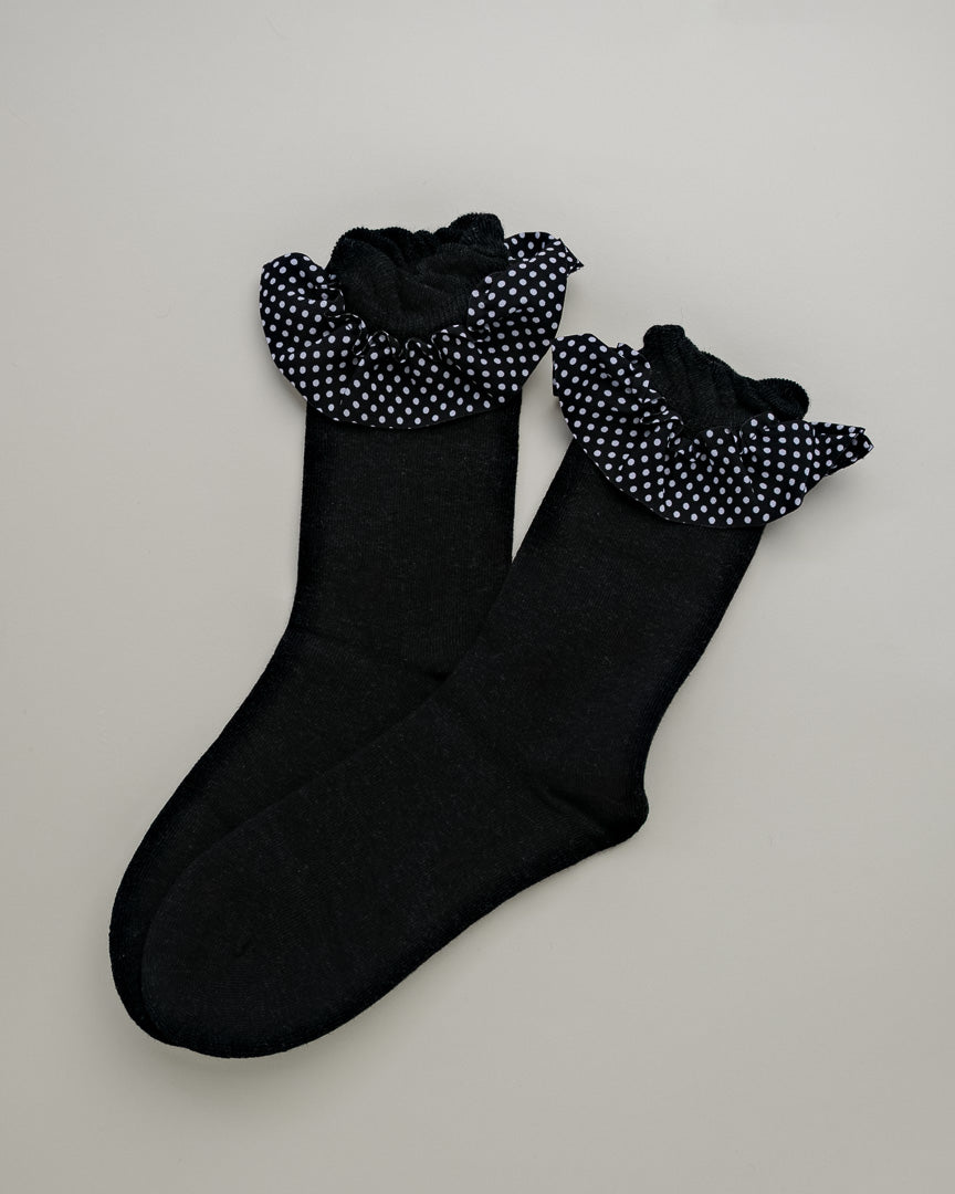 Polka Dot Ruffle Cuff Women’s Crew Socks