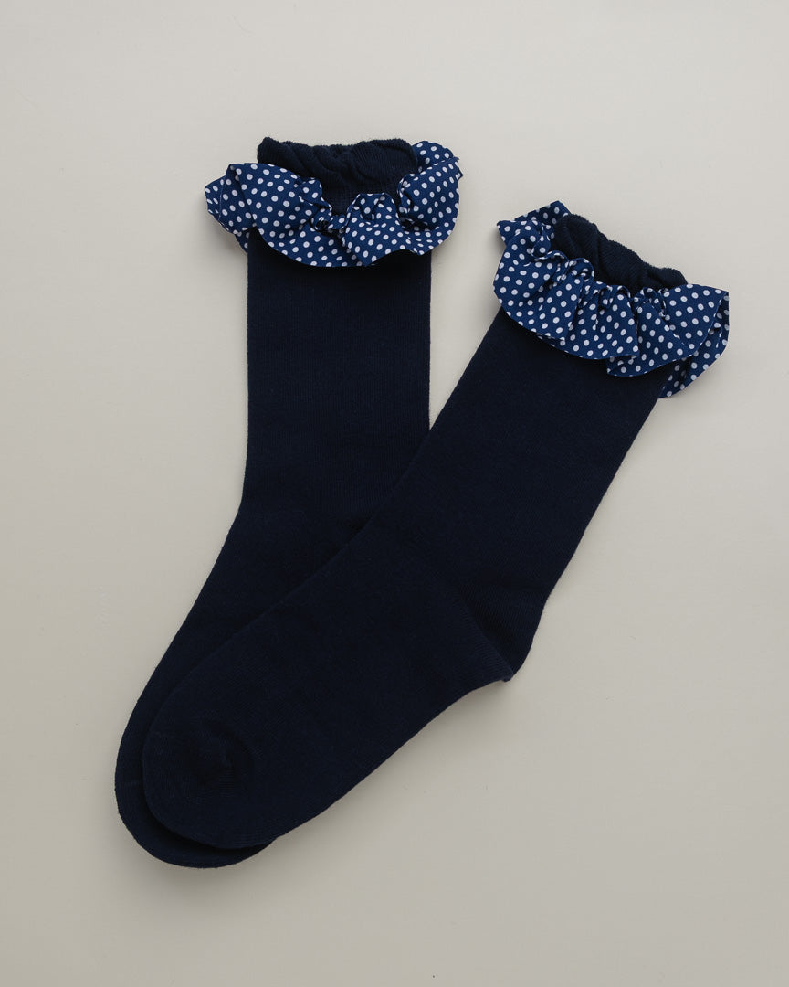 Polka Dot Ruffle Cuff Women’s Crew Socks