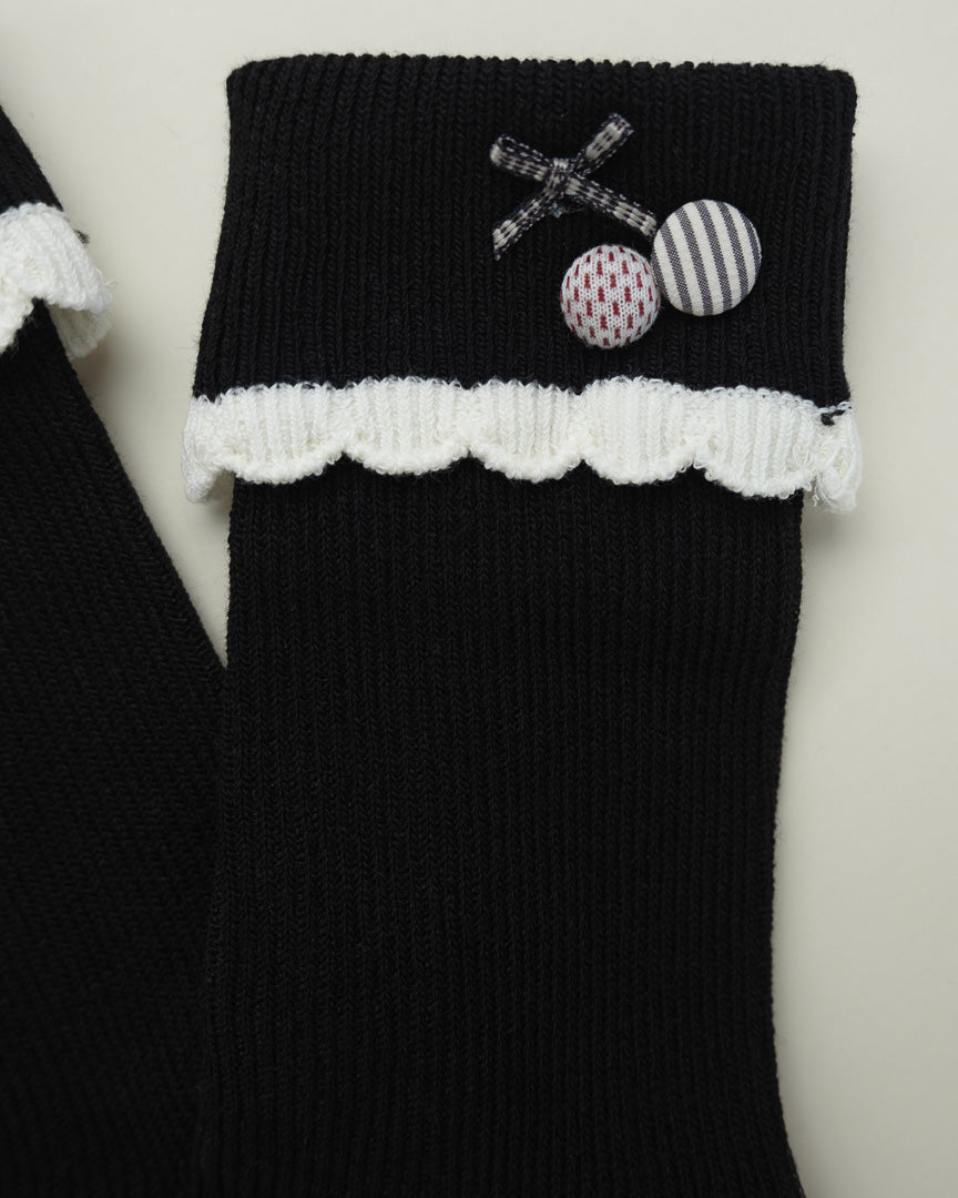 Cute Bow & Button – Women’s Cotton Crew Socks