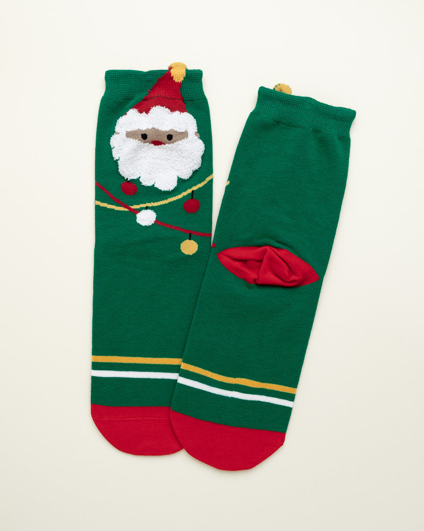 Green Santa Christmas Socks – Women’s Crew Socks