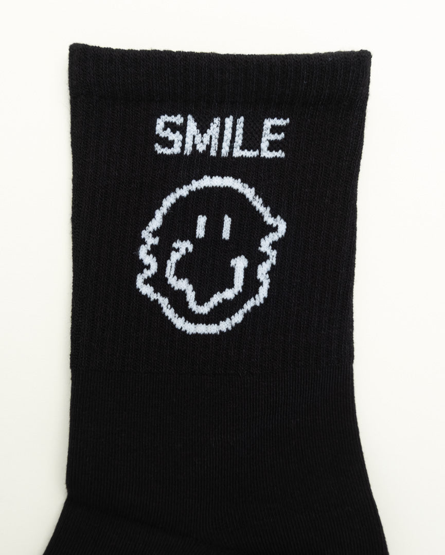 Minimal Smiley – Unisex Crew Black Socks
