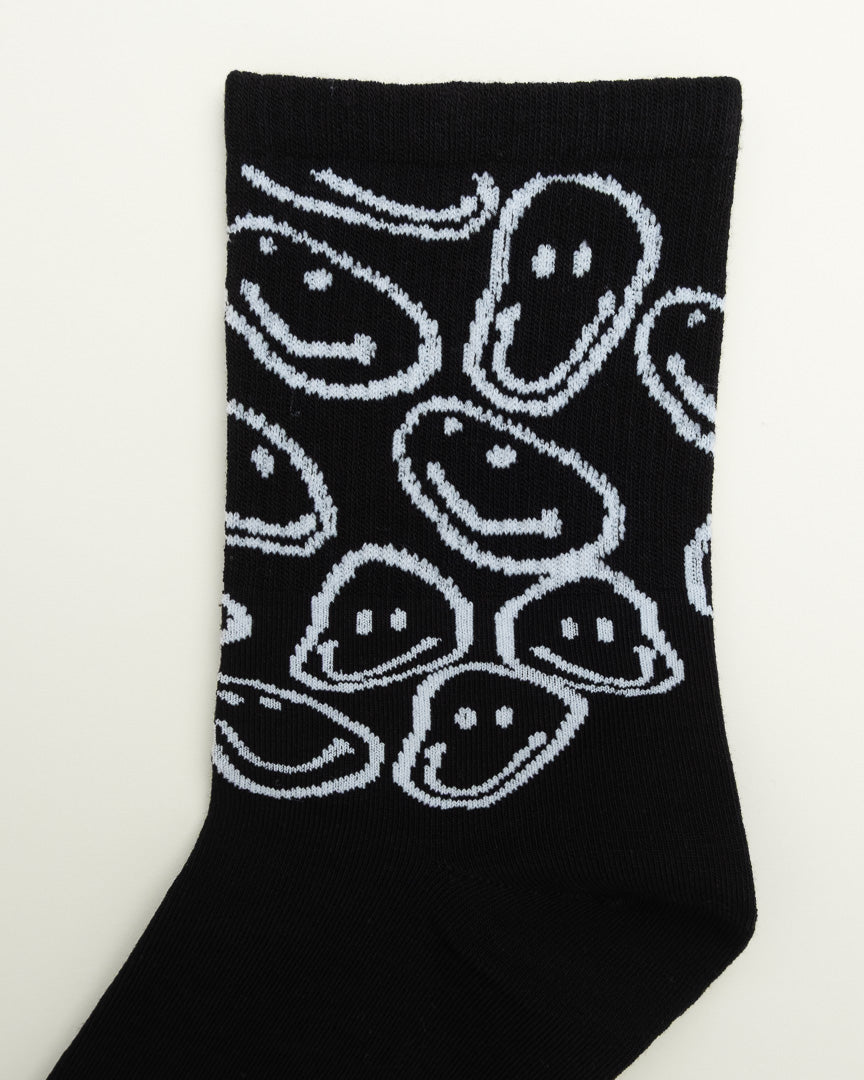 Sketch Smiley – Unisex Crew Black Socks