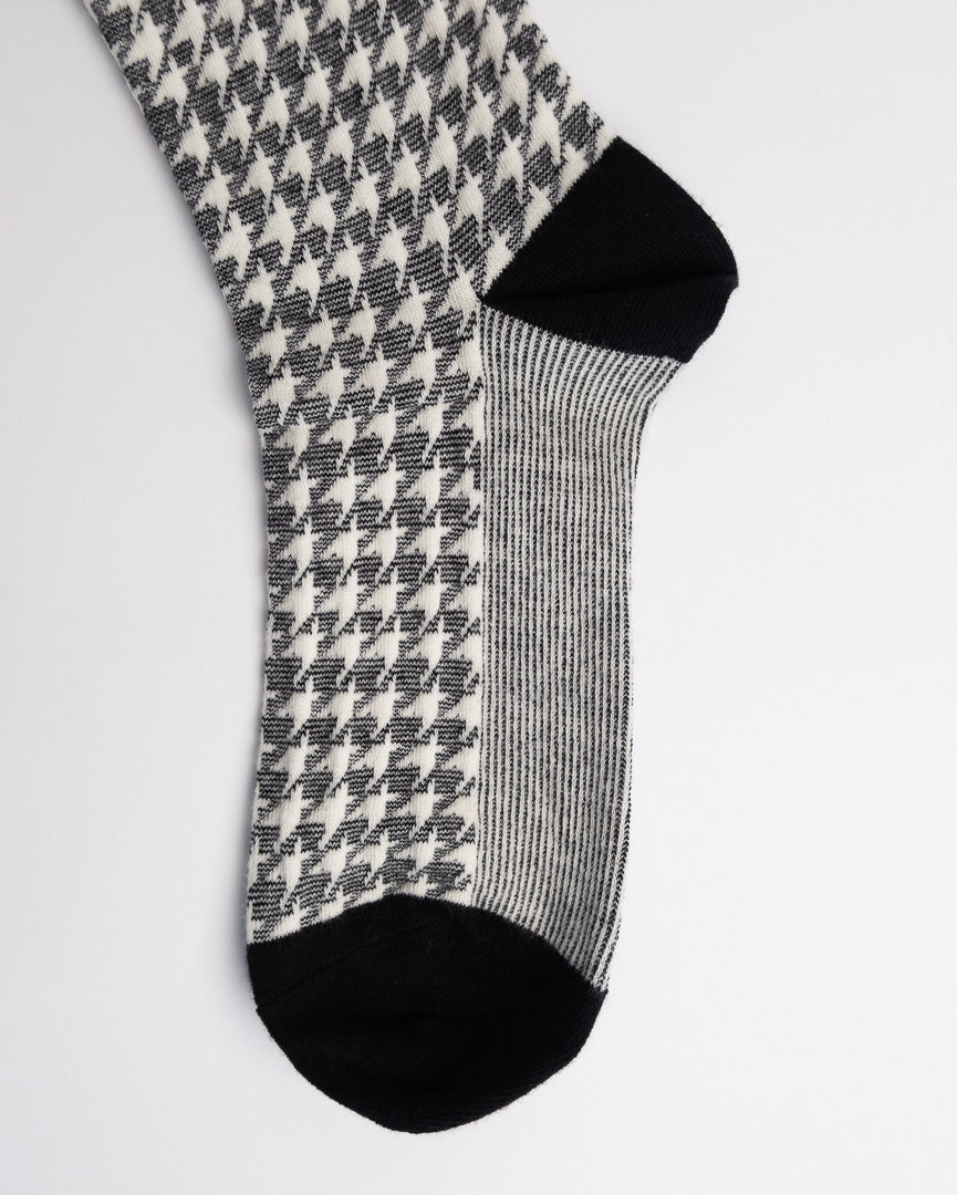 Women's Cotton Crew Socks – Classic Houndstooth Pattern Everyday Socks