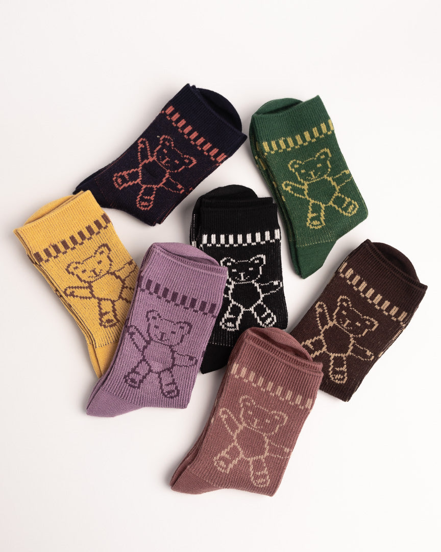 Women’s Merino Wool Blend Crew Socks – Cute Teddy Bear Knit Cozy Everyday Socks