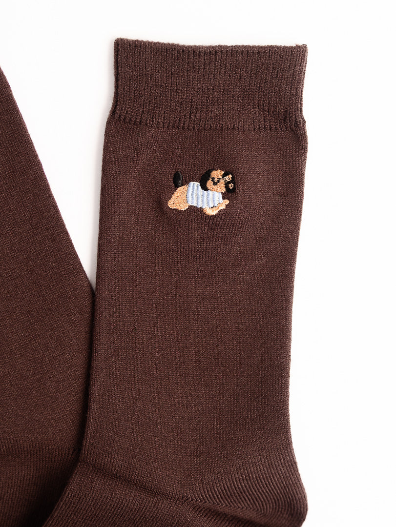 Women’s Puppy Embroidered Wool Blend Crew Socks – Soft Warm Everyday Socks