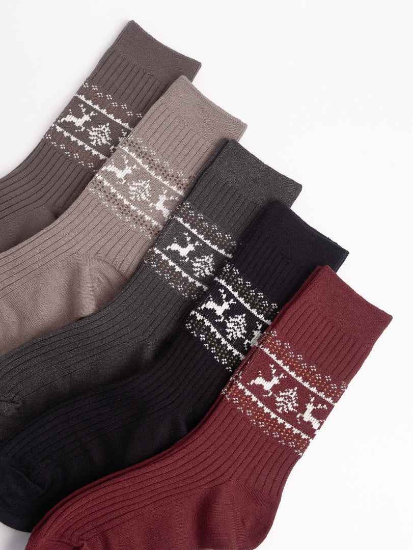 women ribbed cotton crew socks nordic pattern reindeer detail soft cozy winter socks