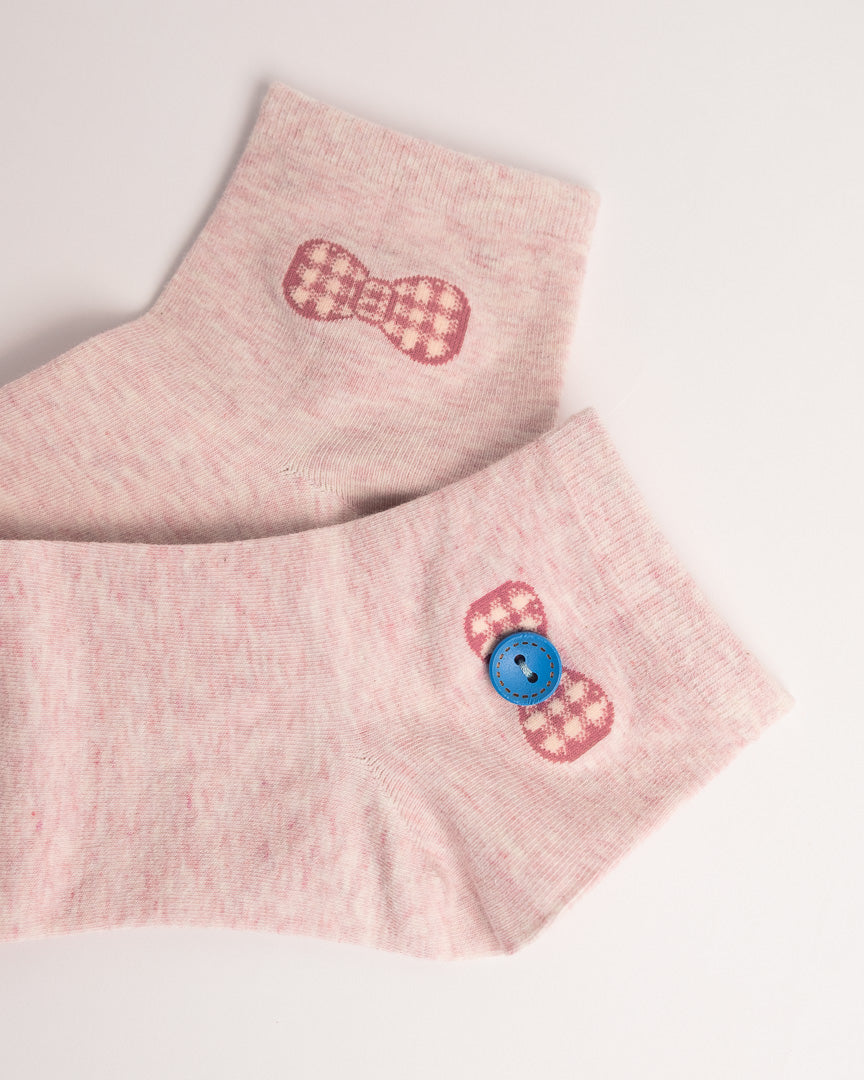 Women’s Vintage Button Bow Quarter Socks – Soft Combed Cotton Everyday Socks