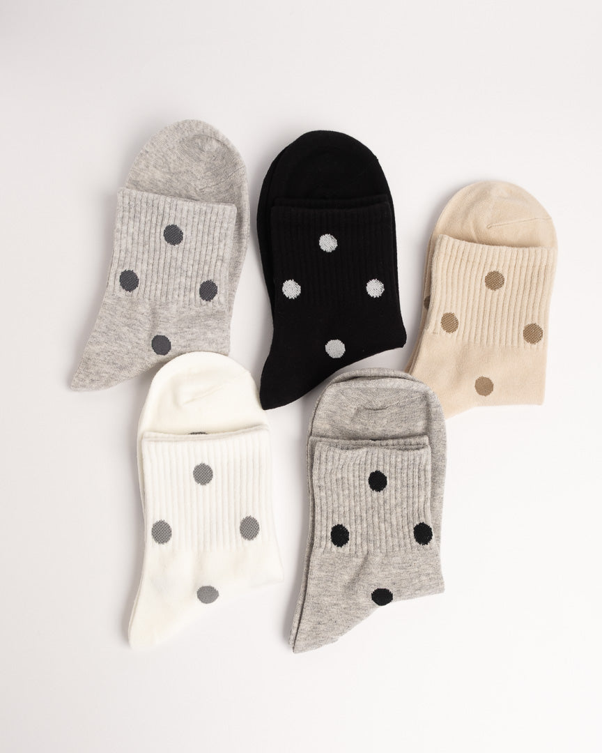 Women’s Ribbed Polka Dot Cotton Socks – Soft Casual Crew Socks