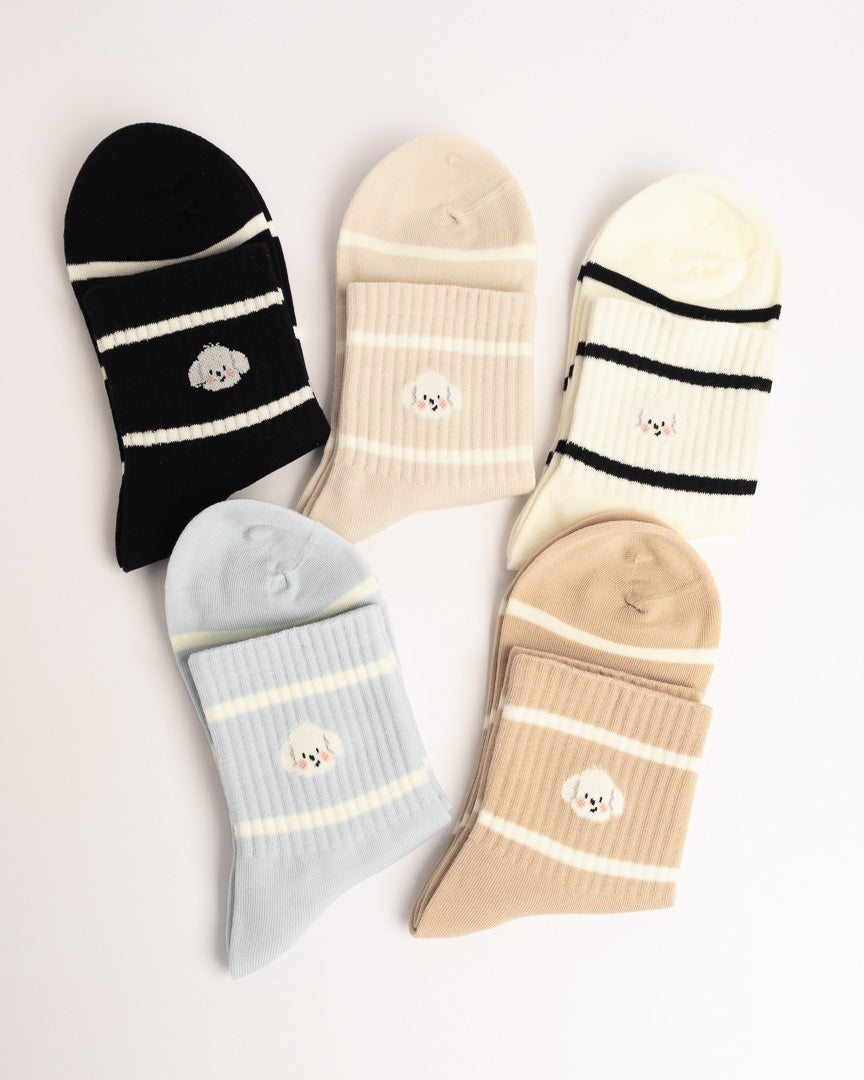 Women's puppy stripe cotton crew socks in multiple colours with soft breathable everyday comfort