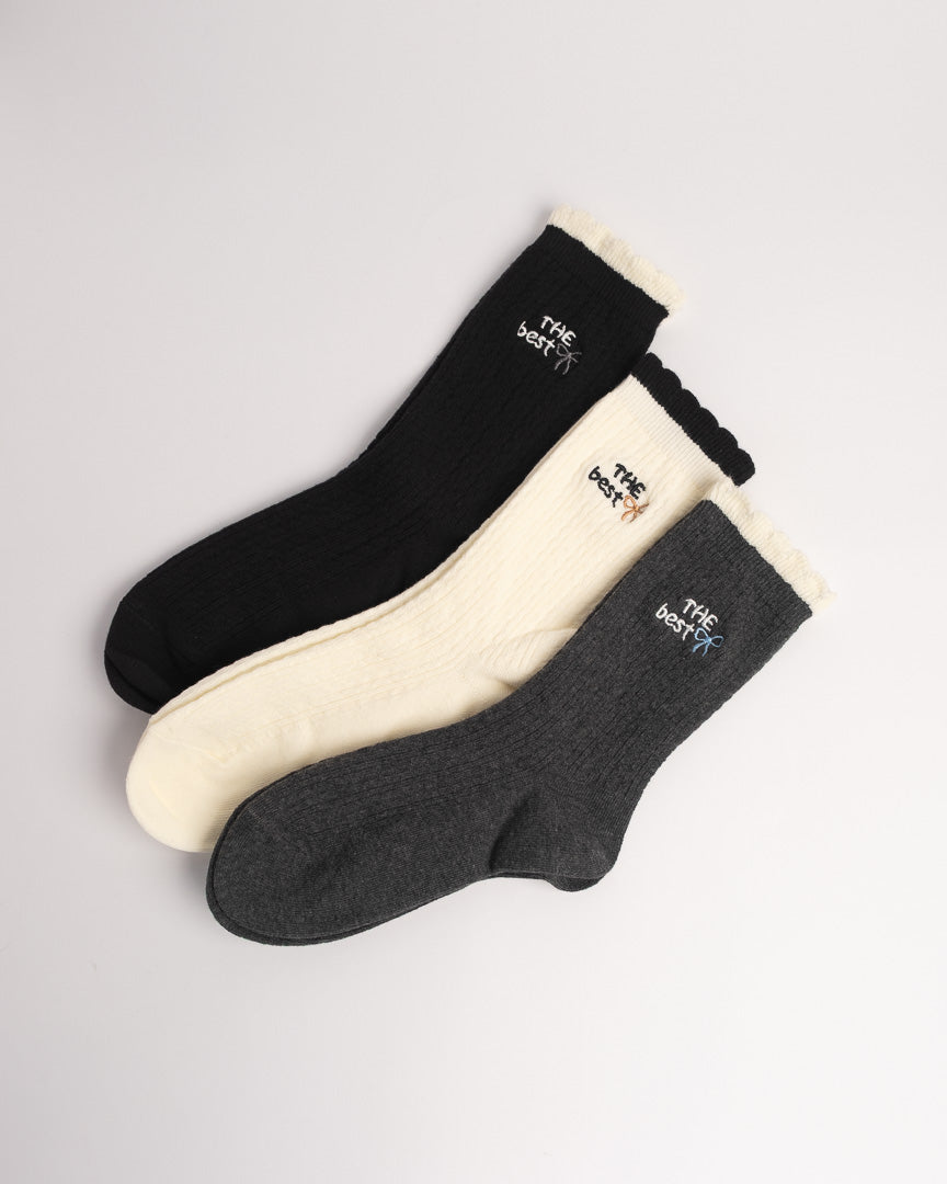 Women's Ribbed Cotton Crew Socks – Contrast Ruffle Bow Everyday Socks