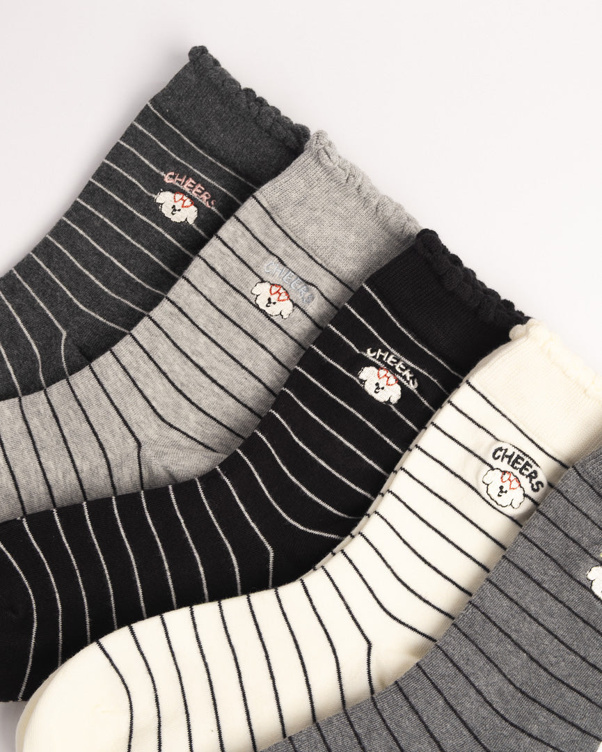 Women's Puppy Embroidery Stripe Cotton Crew Socks – Soft Everyday Socks