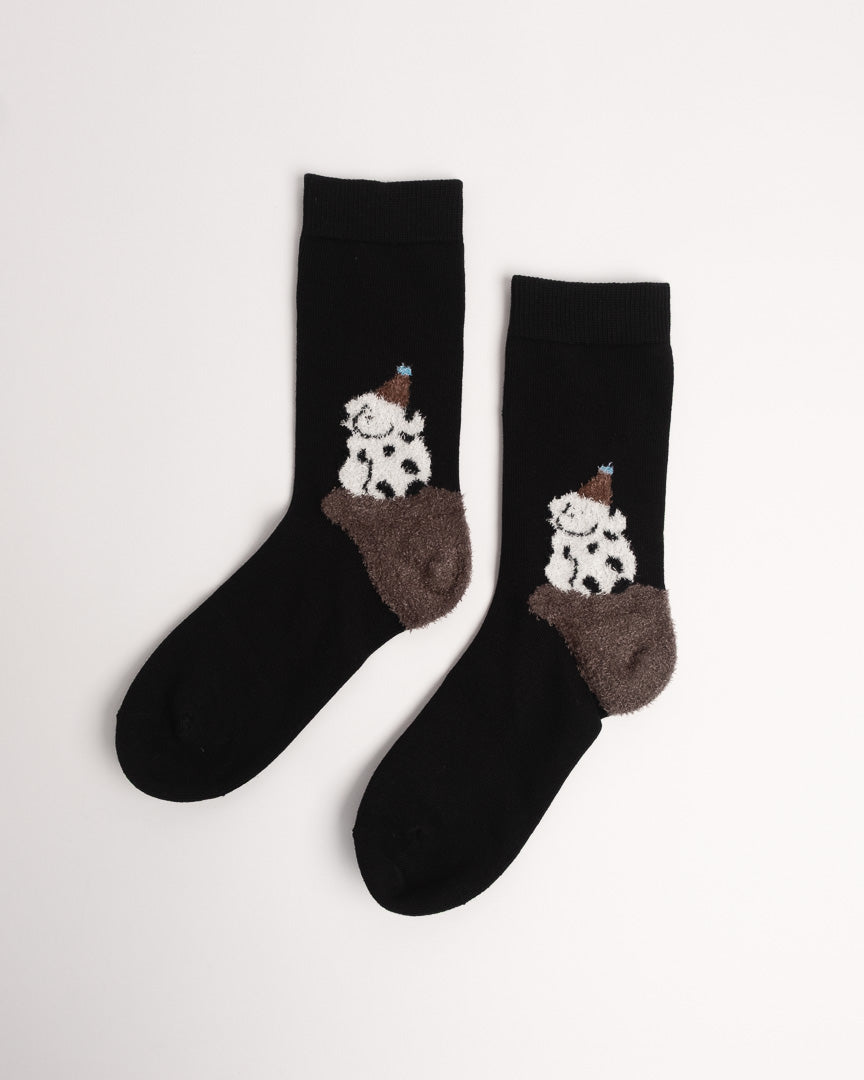 Cute Spotted Dog Cotton Crew Socks – Black