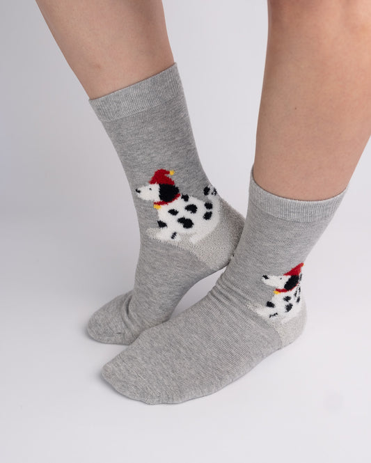 Cute Santa Dog Cotton Crew Socks – Grey