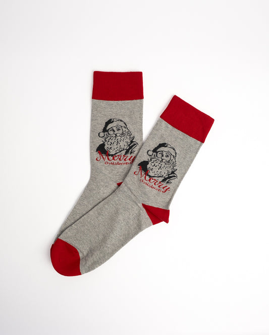 Classic Santa Claus Holiday Crew Socks - Red & Grey