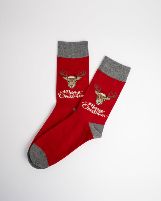 Men’s Christmas Reindeer Cotton Crew Socks