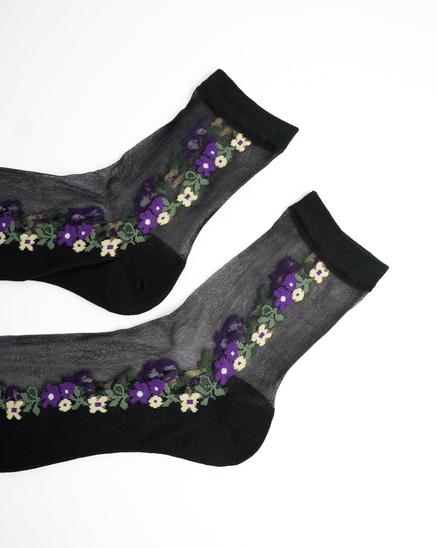 Midnight Violet Sheer Crew Socks - Black