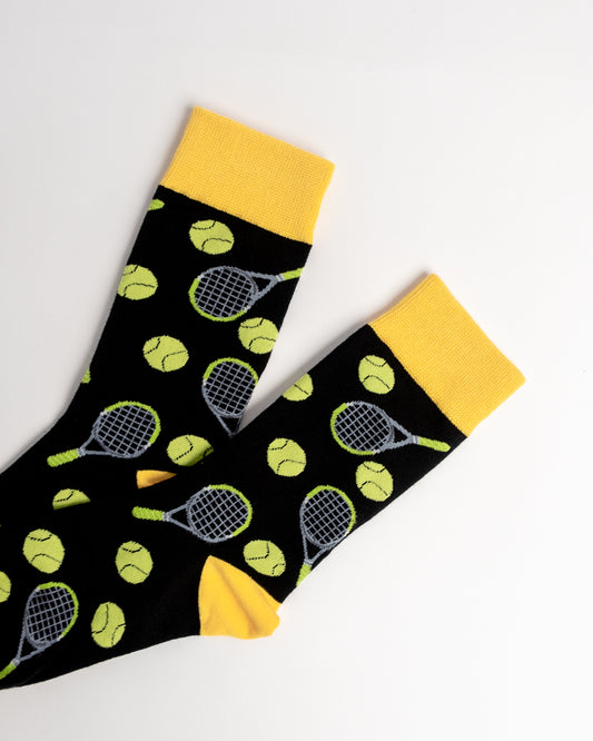 Tennis Rackets Crew Socks – Black & Yellow
