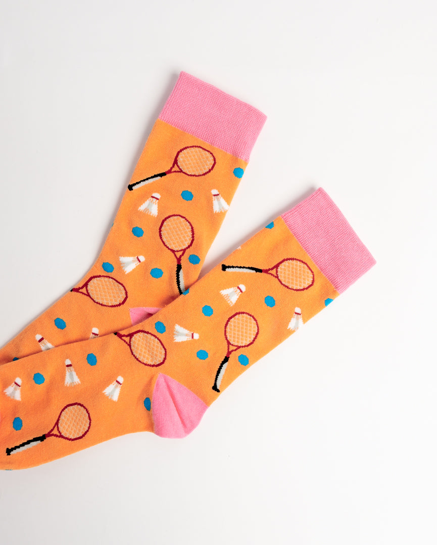 Badminton Rackets Crew Socks – Orange & Pink