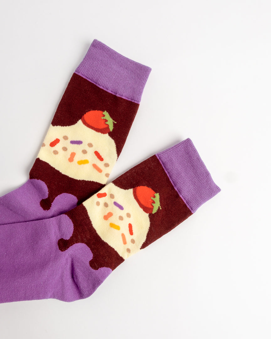 Strawberry Sundae Crew Socks – Purple & Burgundy