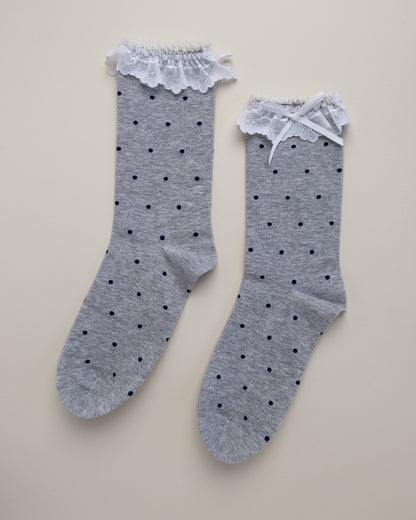 Lace Ruffle Polka Dot Women’s Cotton Crew Socks