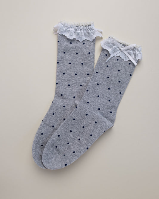 Lace Ruffle Polka Dot Women’s Cotton Crew Socks