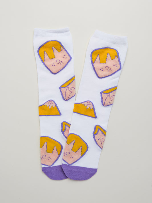 Kids’ Cartoon Face Socks – Heel-Free Crew Socks