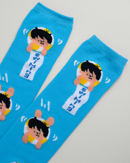 Kids’ Swimming Cartoon Socks – Heel-Free Crew Style