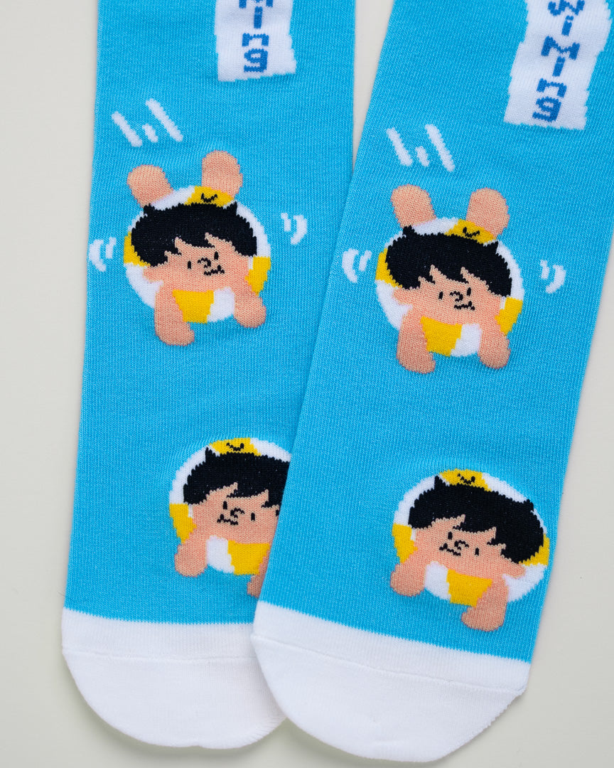 Kids’ Swimming Cartoon Socks – Heel-Free Crew Style