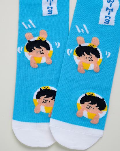 Kids’ Swimming Cartoon Socks – Heel-Free Crew Style