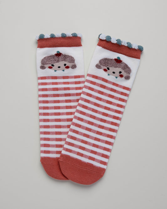 Kids’ Cartoon Girl Socks – Striped Heel-Free Cotton Crew Style