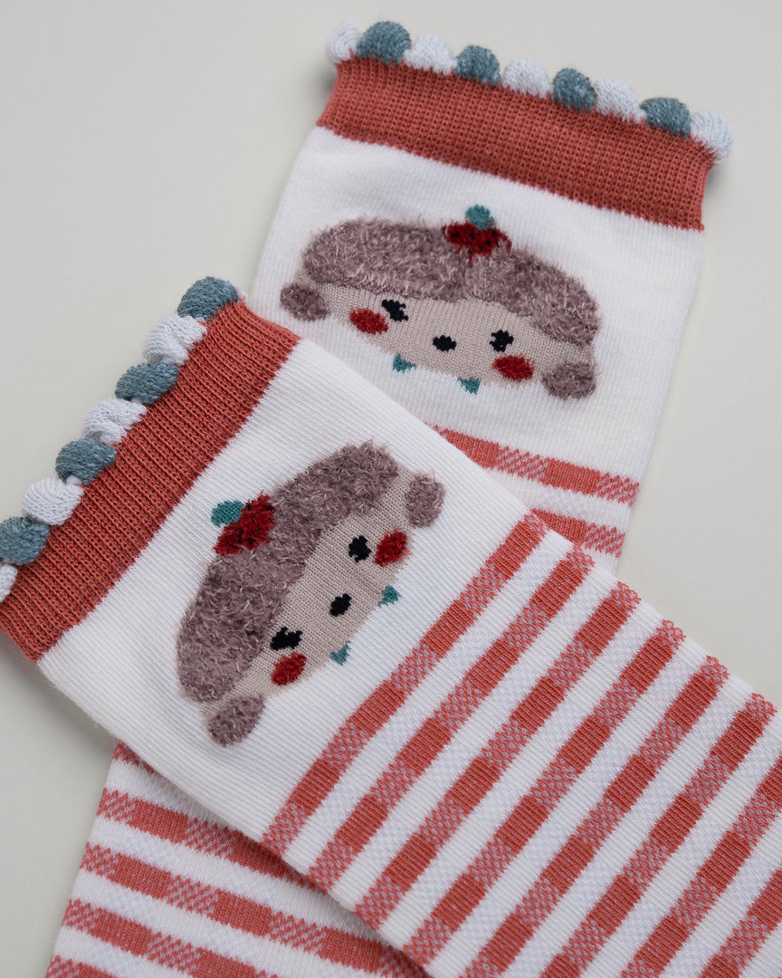 Kids’ Cartoon Girl Socks – Striped Heel-Free Cotton Crew Style