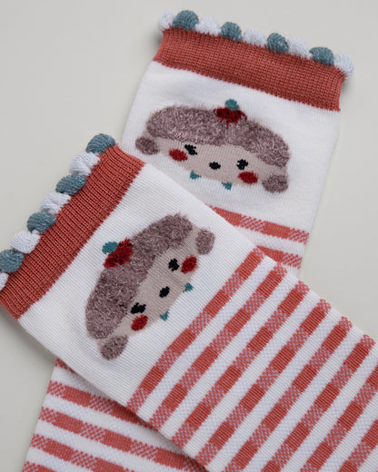 Kids’ Cartoon Girl Socks – Striped Heel-Free Cotton Crew Style