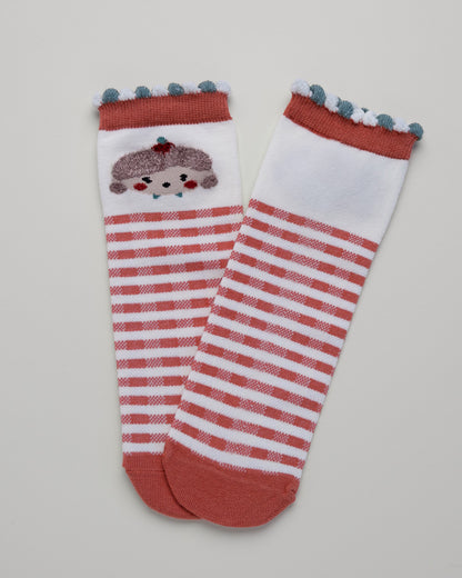 Kids’ Cartoon Girl Socks – Striped Heel-Free Cotton Crew Style
