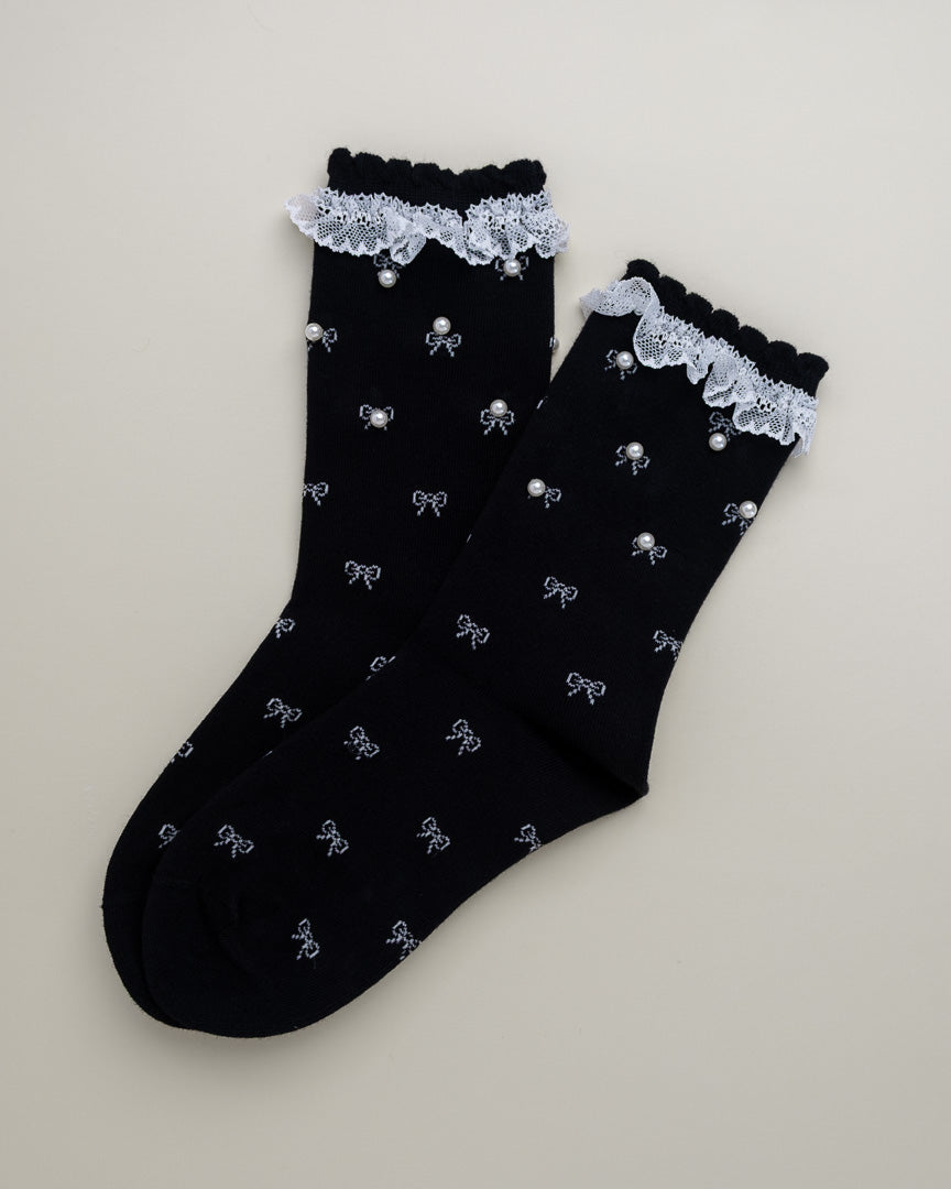 Pearl Bow Lace Women’s Crew Socks