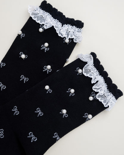 Pearl Bow Lace Women’s Crew Socks