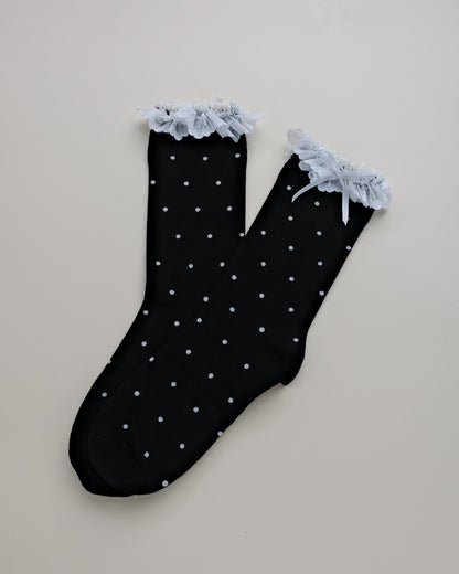 Lace Ruffle Polka Dot Women’s Cotton Crew Socks