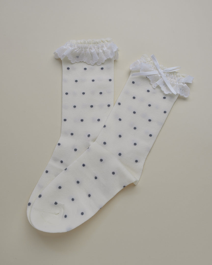 Lace Ruffle Polka Dot Women’s Cotton Crew Socks
