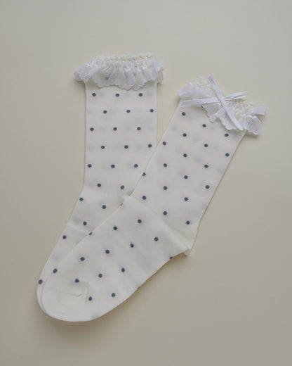 Lace Ruffle Polka Dot Women’s Cotton Crew Socks