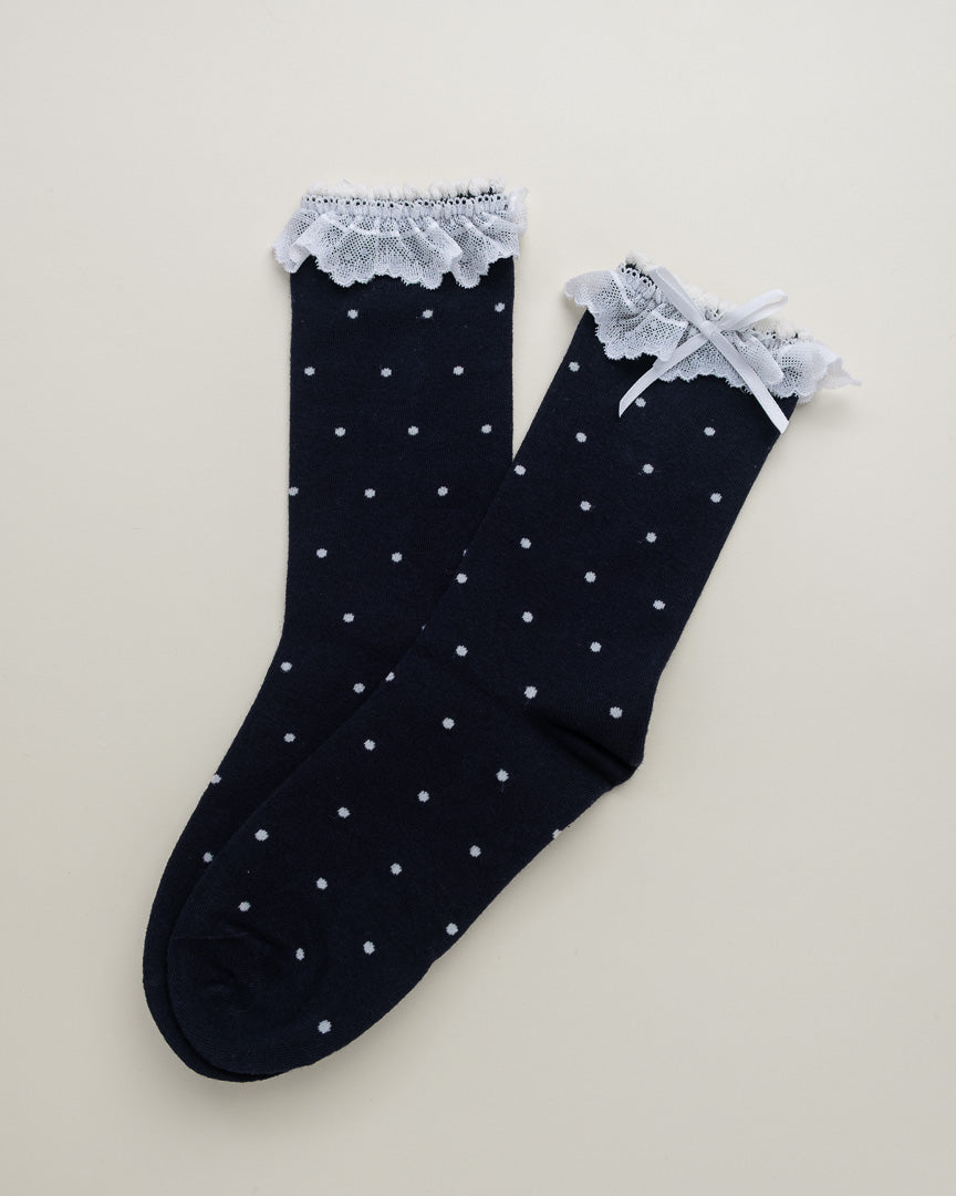 Lace Ruffle Polka Dot Women’s Cotton Crew Socks