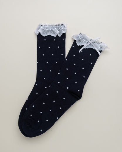 Lace Ruffle Polka Dot Women’s Cotton Crew Socks