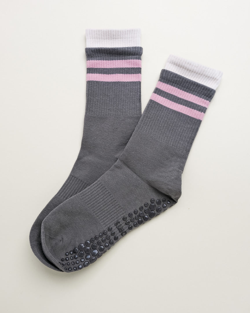 Striped Pilates & Yoga Grip Socks – Non-Slip Women’s Crew Socks