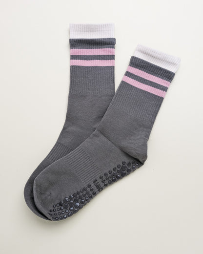 Striped Pilates & Yoga Grip Socks – Non-Slip Women’s Crew Socks
