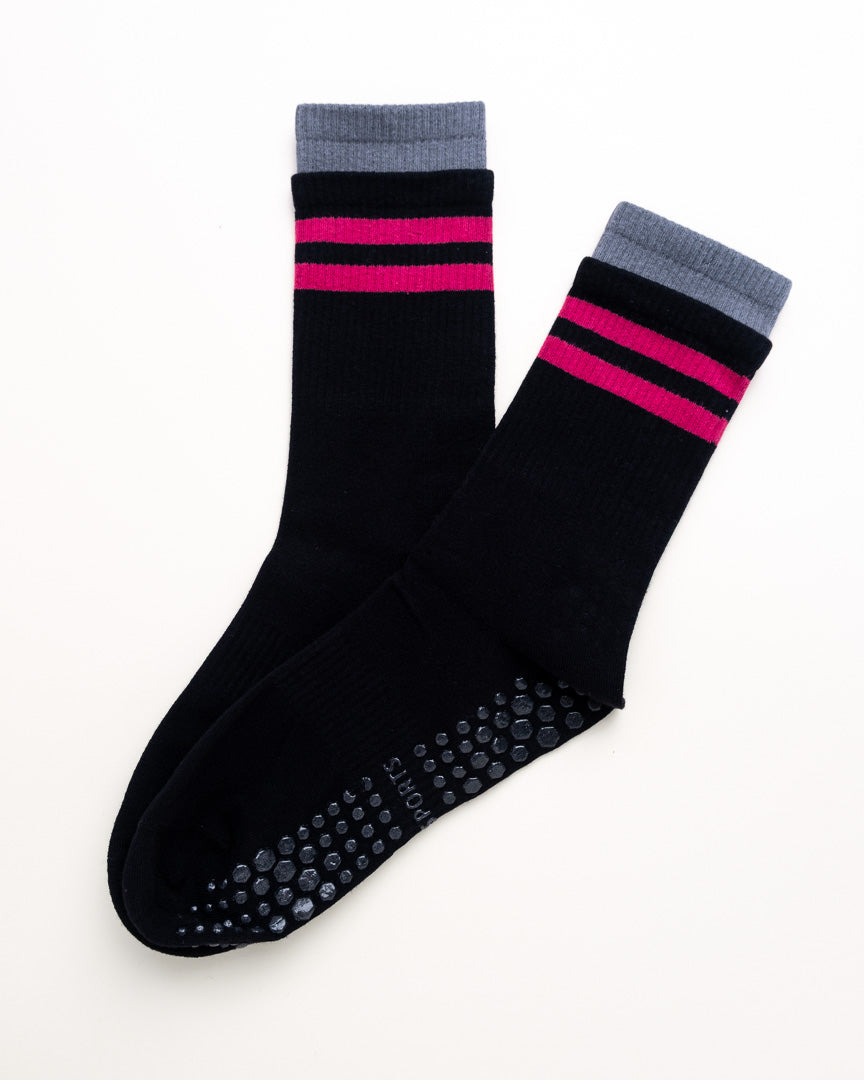 Striped Pilates & Yoga Grip Socks – Non-Slip Women’s Crew Socks