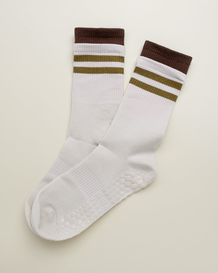 Striped Pilates & Yoga Grip Socks – Non-Slip Women’s Crew Socks