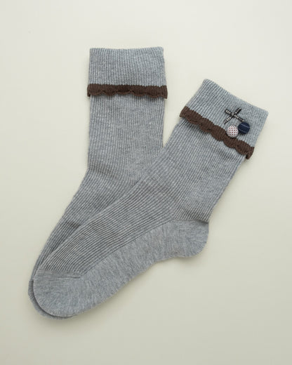 Cute Bow & Button – Women’s Cotton Crew Socks