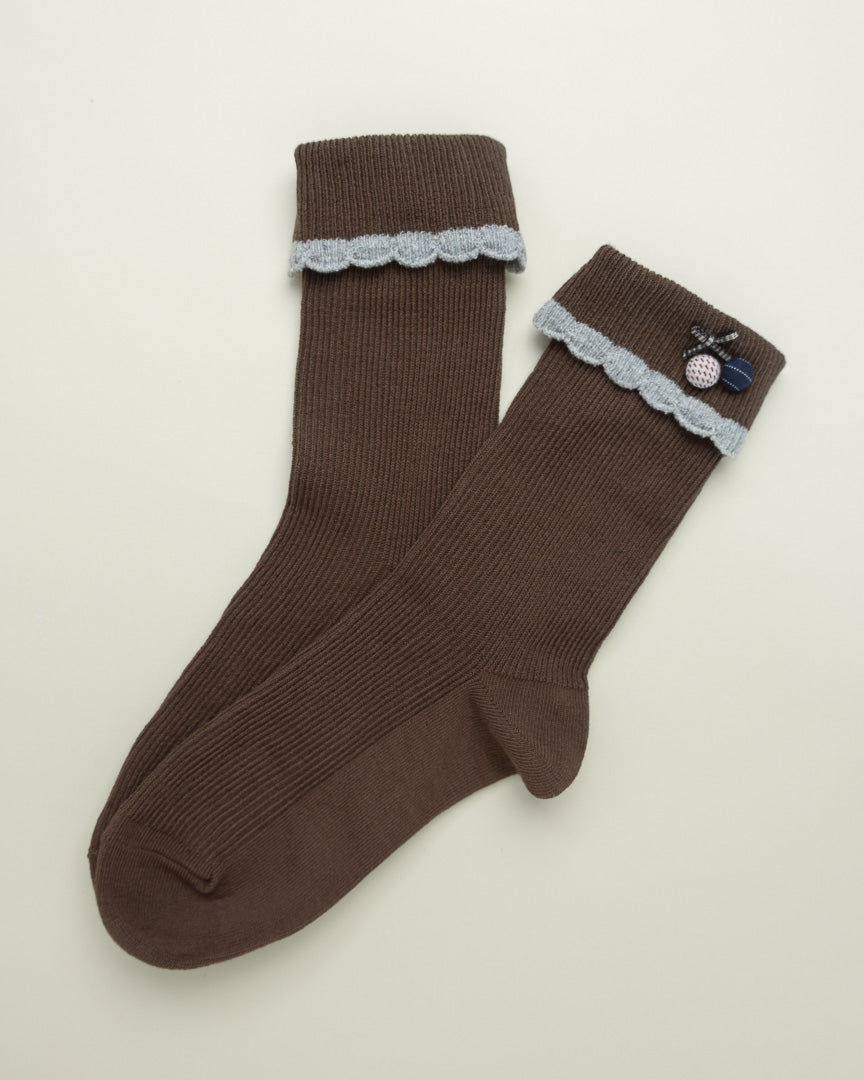 Cute Bow & Button – Women’s Cotton Crew Socks