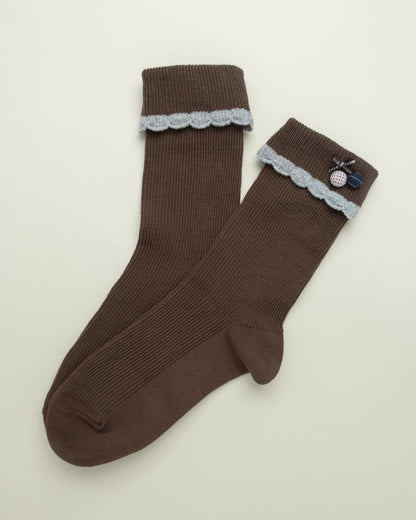 Cute Bow & Button – Women’s Cotton Crew Socks
