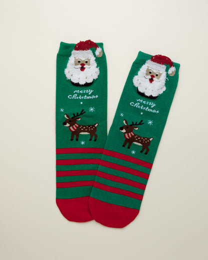 Santa & Reindeer Christmas Socks – Women’s Crew Socks